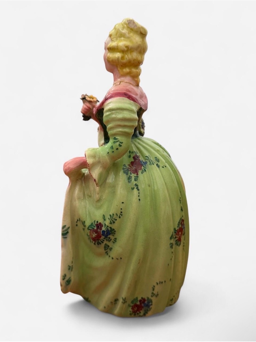 Vintage 1950s Italian Porcelain Victorian Lady Figurine- Pink & Green Floral - Picture 4 of 7